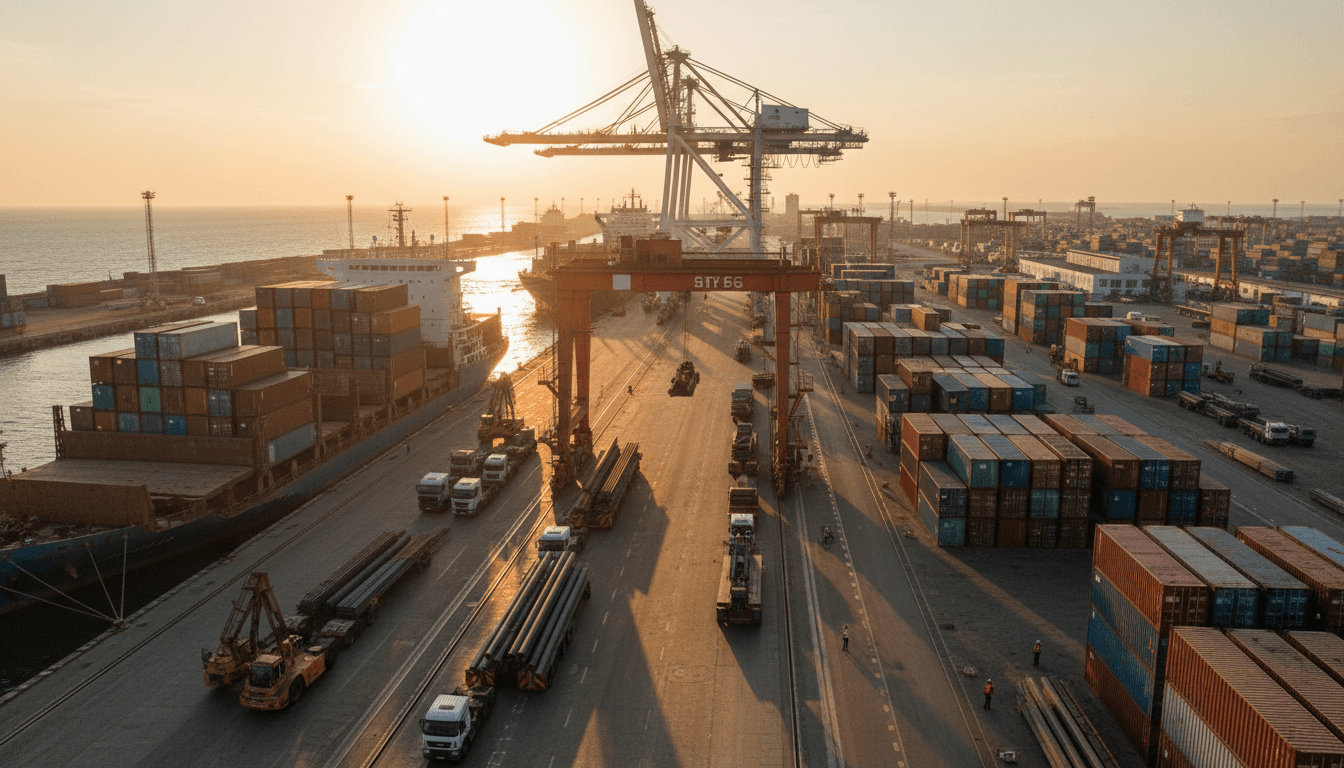 Port facility with cargo containers and maritime logistics operations in Chornomorsk