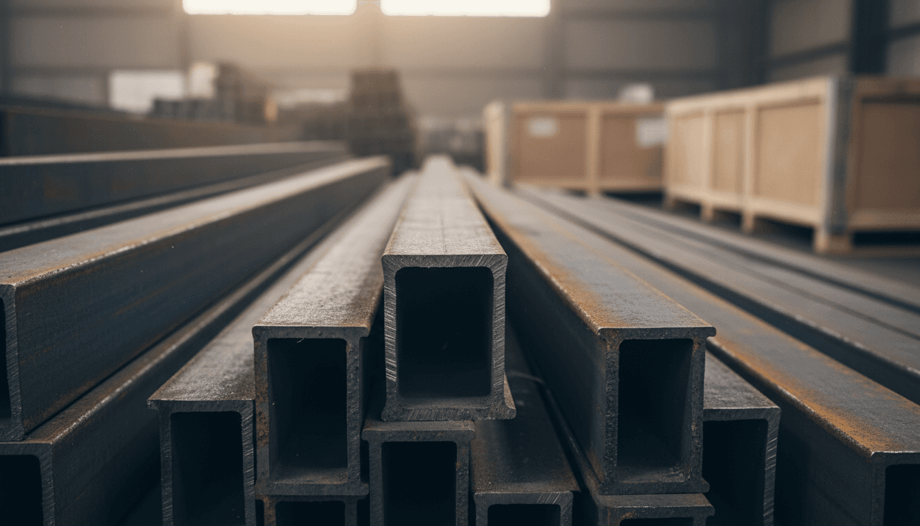 Stacked steel beams with visible texture
